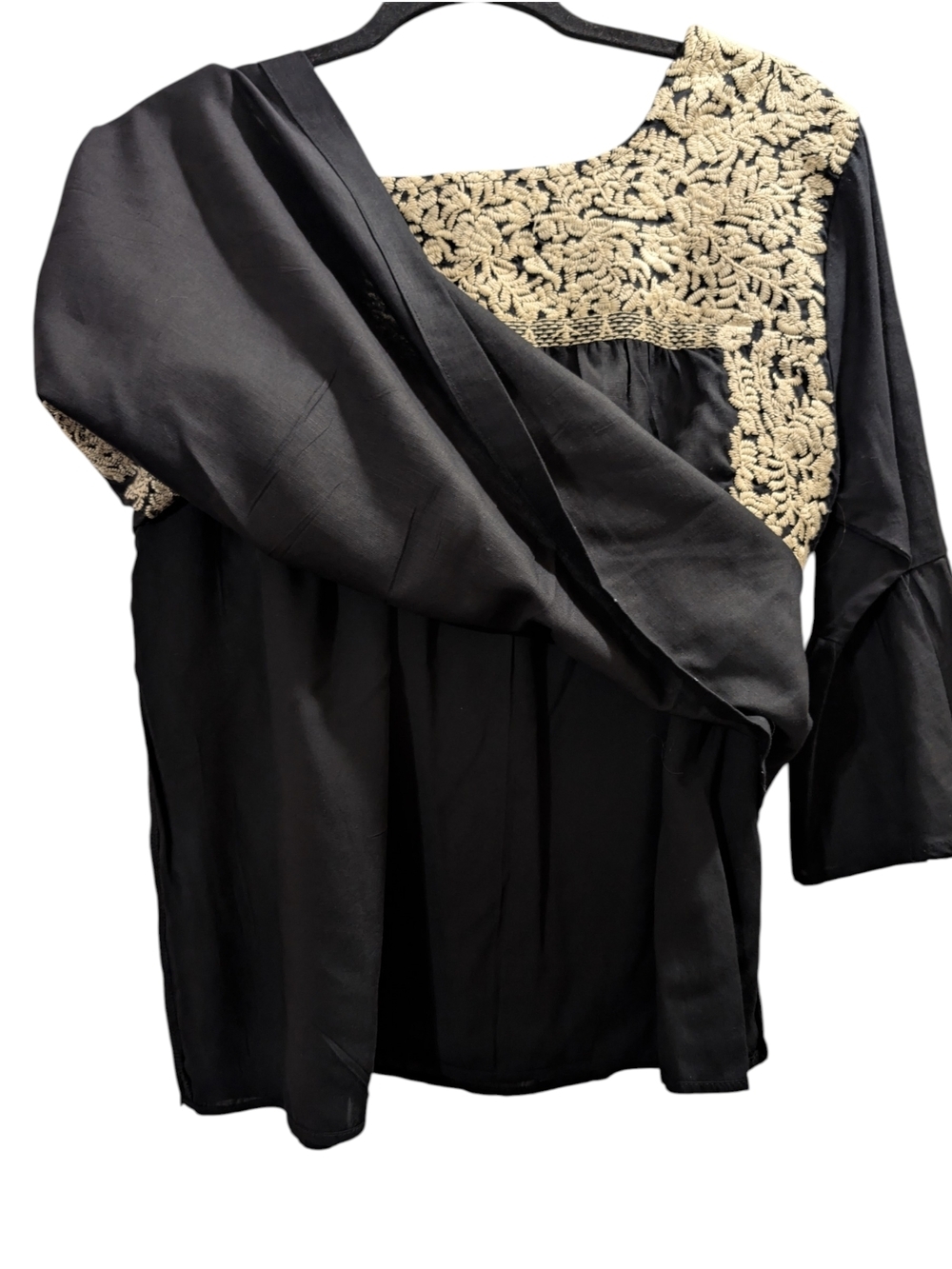 j. Marie The Amanda Black/Cream Embroidered Bell-Sleeve Peasant Blouse - Picture 8 of 11